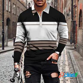 Men's Golf Shirt Striped Geometric 3D Print Collar Casual