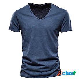 Mens T shirt Tee Solid Color V Neck Casual Daily Short