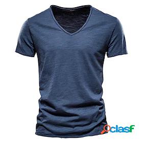 Men's T shirt Tee Solid Color V Neck Casual Daily Short