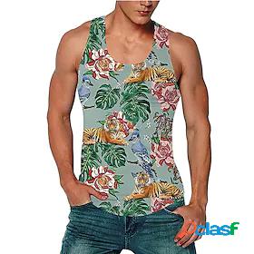 Men's Tank Top Vest Undershirt Floral 3D Print Crew Neck
