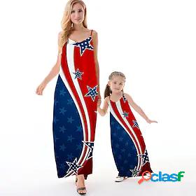 Mommy and Me Dresses Causal Flag Backless Blue Maxi