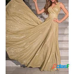 Per donna Vestito da festa Vestito maxi Oro Senza maniche A