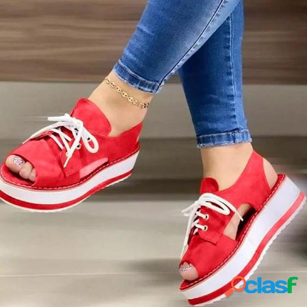 Sandali di tela da donna con lacci e plateau casual estivi