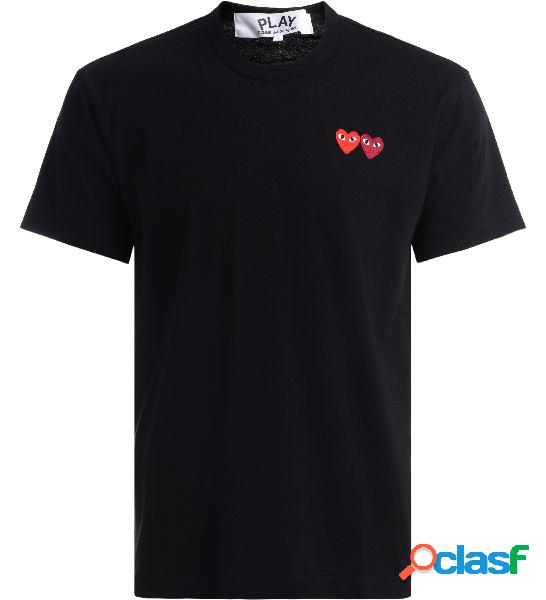 T-Shirt Comme Des Garçons PLAY in cotone nero con doppio