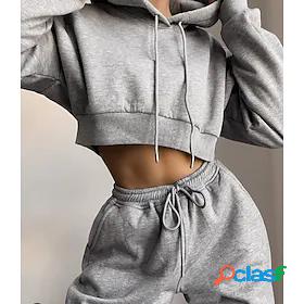 Womens Basic Solid Color Causal Two Piece Set Crop Top