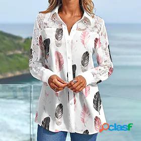 Womens Blouse Feather Daily Weekend Long Sleeve Blouse Shirt