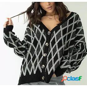 Womens Cardigan Sweater Jumper Cable Knit Check Pattern V