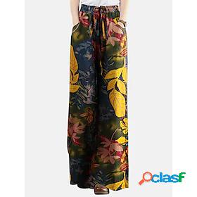 Womens Fashion Wide Leg Side Pockets Elastic Drawstring
