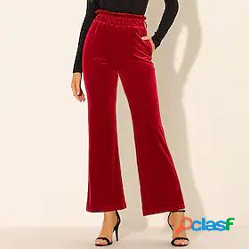 Womens Fashion Wide Leg Side Pockets Elastic Waist Chinos