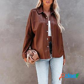 Womens Faux Leather Jacket Regular Quick Dry Coat Black