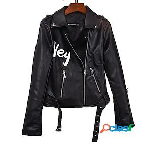 Womens Jacket Faux Leather Jacket Regular Rivet Normal Coat