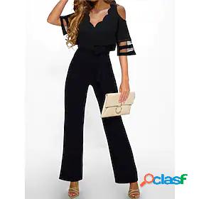 Womens Jumpsuit Solid Color Holiday V Neck Straight Holiday