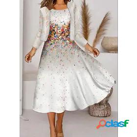 Women's Knee Length Dress Dress Set White 3/4 Length Sleeve