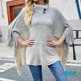 Womens Poncho Sweater Jumper Crochet Knit Tassel Knitted