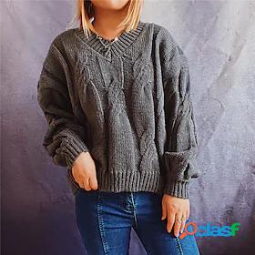 Womens Pullover Sweater Jumper Cable Knit Knitted Crew Neck