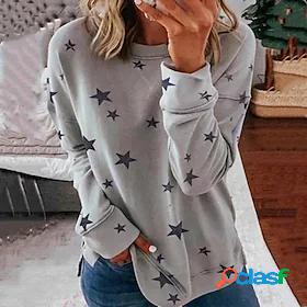 Women's Pullover Sweatshirt Casual Green White Gray Star