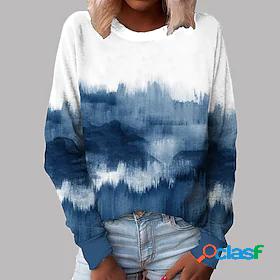 Womens Sweatshirt Pullover Print Active Streetwear Blue Tie