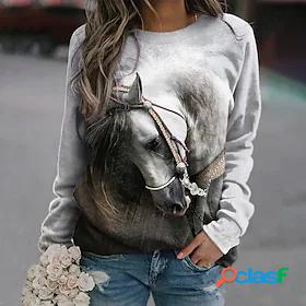 Womens Sweatshirt Pullover Print Active Streetwear Gray 3D