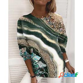 Womens Sweatshirt Pullover Print Active Streetwear Green