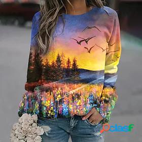 Womens Sweatshirt Pullover Print Active Streetwear Yellow 3D