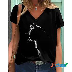 Women's T shirt Tee Cat Graphic Patterned Daily Weekend 3D