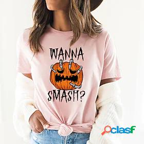 Womens T shirt Tee Graphic Pumpkin Letter Halloween Daily