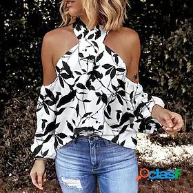 Womens T shirt Tee Leaf Casual Weekend Floral Painting Long