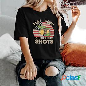 Womens T shirt Tee Text American Flag Casual Weekend