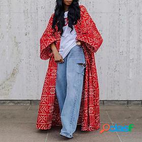 Women's Trench Coat Casual Jacket Patchwork Maxi Coat Red
