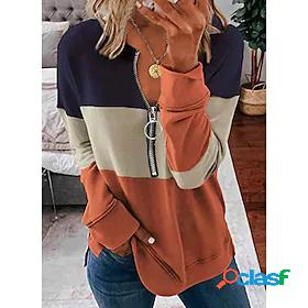 Women's Zipper Patchwork Basic Streetwear Black Blue Red