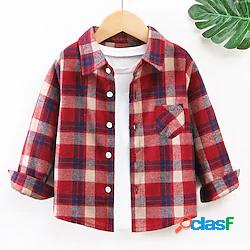 bambini ragazzi camicia manica lunga plaid rosso bambini top