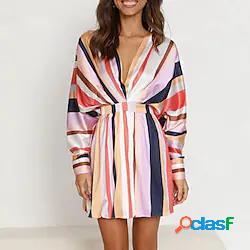 da donna vestito a trapezio corto mini vestito rosa manica