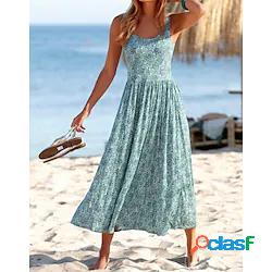 da donna vestito a trapezio vestito midi blu senza maniche