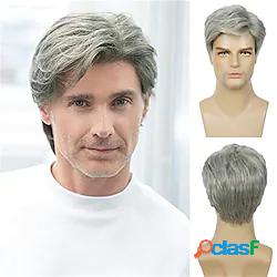 parrucche da uomo breve parrucca grigio argento sintetico