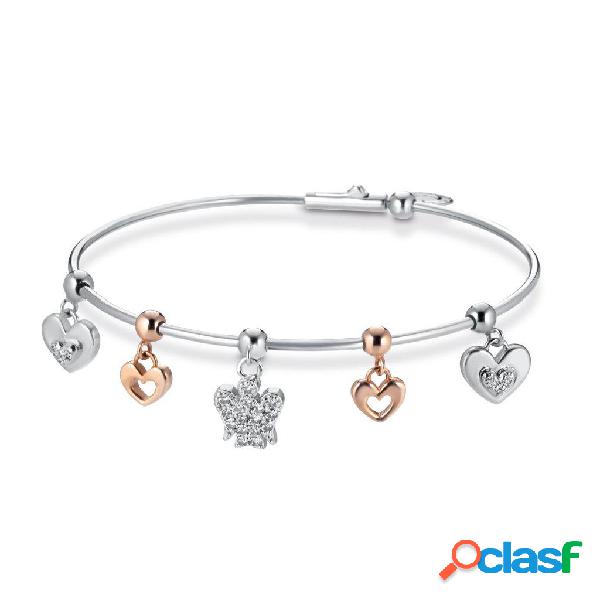 Bracciale con Angelo E Cuori Charms In Argento / Grande