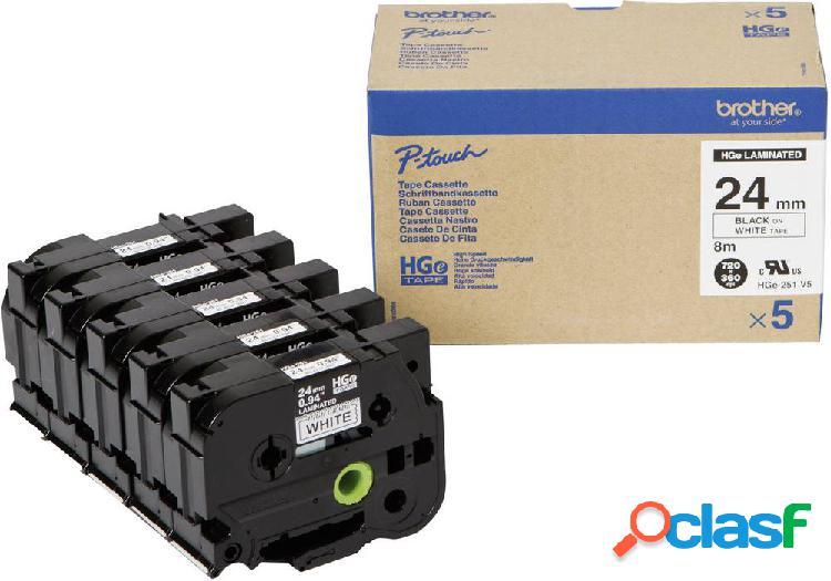 Brother HGe-251V5 Cassetta nastro Kit da 5 Colore Nastro: