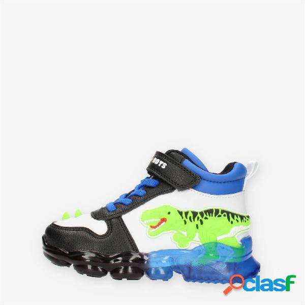 Bull Boys T-Rex Sneakers alte bianche nere e blu da bimbo