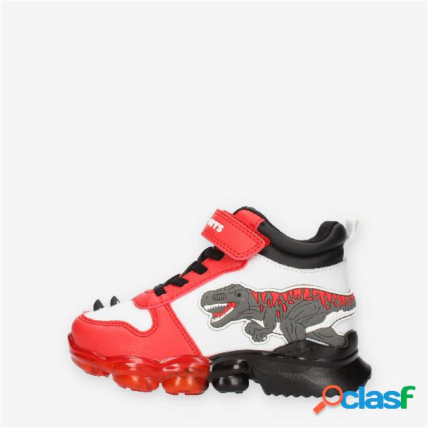 Bull Boys T-Rex Sneakers alte bianche rosse e nere da bimbo