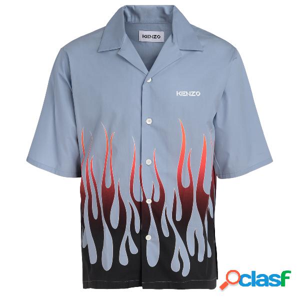 Camicia a manica corta Kenzo azzurra con stampa fiamme