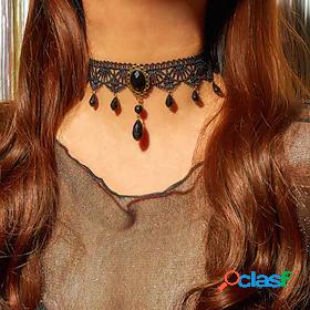 Choker Necklace Black Fabric Chrome Crystal Women's Chunky