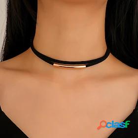 Choker Necklace Fabric Chrome Womens Double Layered Simple