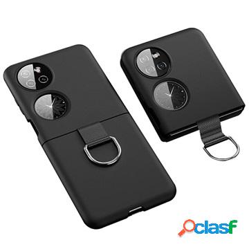 Custodia gommata tascabile Huawei P50 con anello - nera