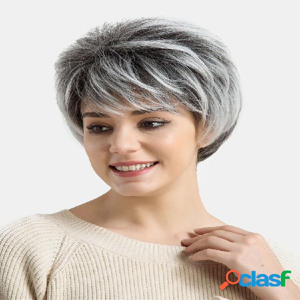 Donne corte Capelli Parrucche Black Colore misto bianco 9