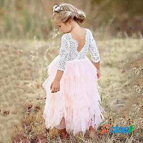 Kids Little Dress Girls Solid Colored Flower Wedding Party
