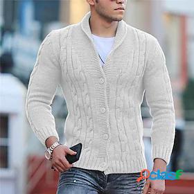 Mens Cardigan Sweater Jumper Cable Knit Knitted Cropped