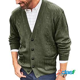 Mens Cardigan Sweater Jumper Cable Knit Pocket Knitted V