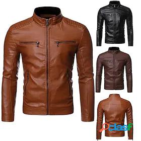 Mens Faux Leather Jacket Adjustable Punk Fashion Casual