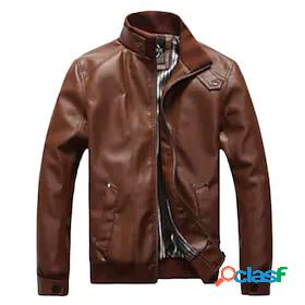 Mens Faux Leather Jacket Basic Daily Coat PU Regular Black