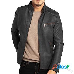 Mens Faux Leather Jacket Quick Dry Punk Fashion Casual Daily