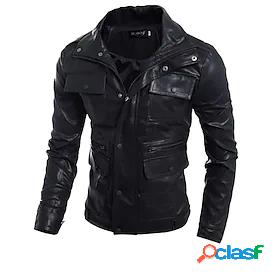 Mens Faux Leather Jacket Simple Casual Daily Coat Calfskin